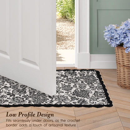 Laura Ashley Indigo Floral Crochet Border Runner Rug