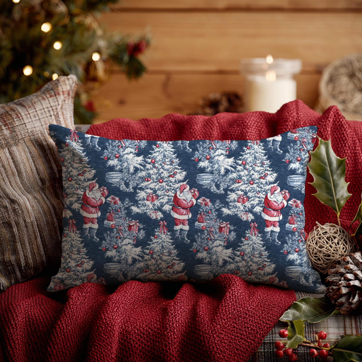 Blue Christmas Toile Pillow Covers, 18x18, Set of 2
