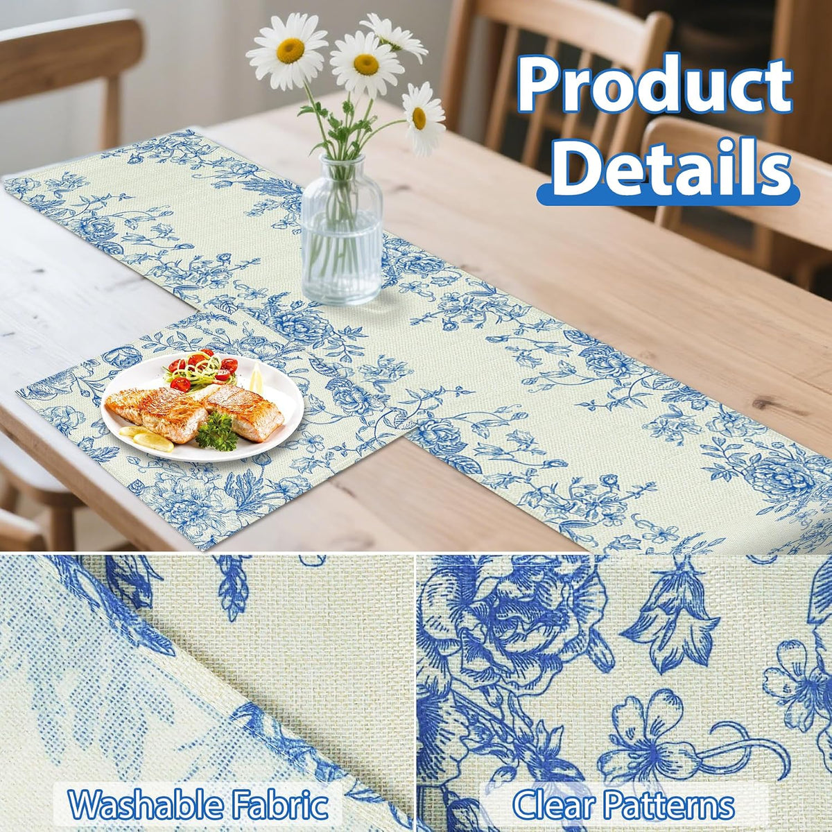 Blue and White Chinoiserie Table Runner and 8 Napkins