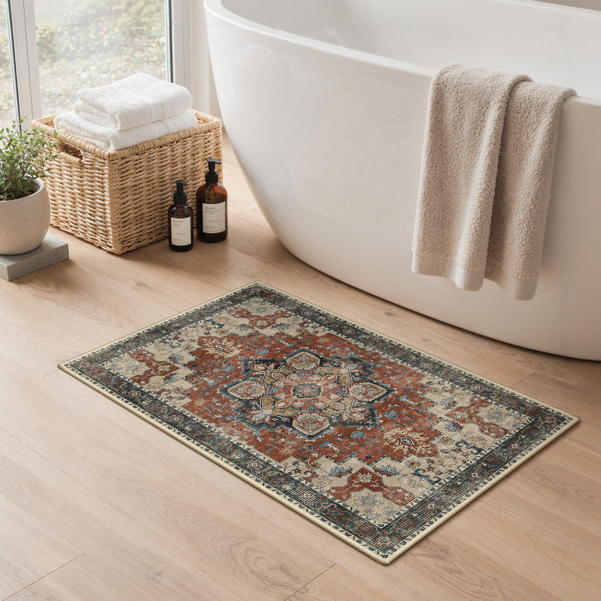 Blue Floral Boho Bath Mat, 24 x 17