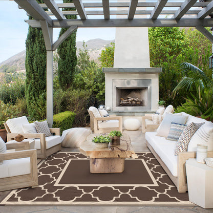 Blue and White Reversible Outdoor Rug, 5x8