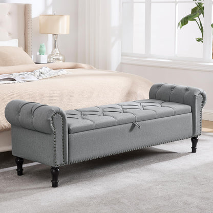 Navy Velvet Tufted Storage Bench