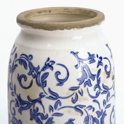 Victor & Teresa Rustic Blue and White Vase, 8"