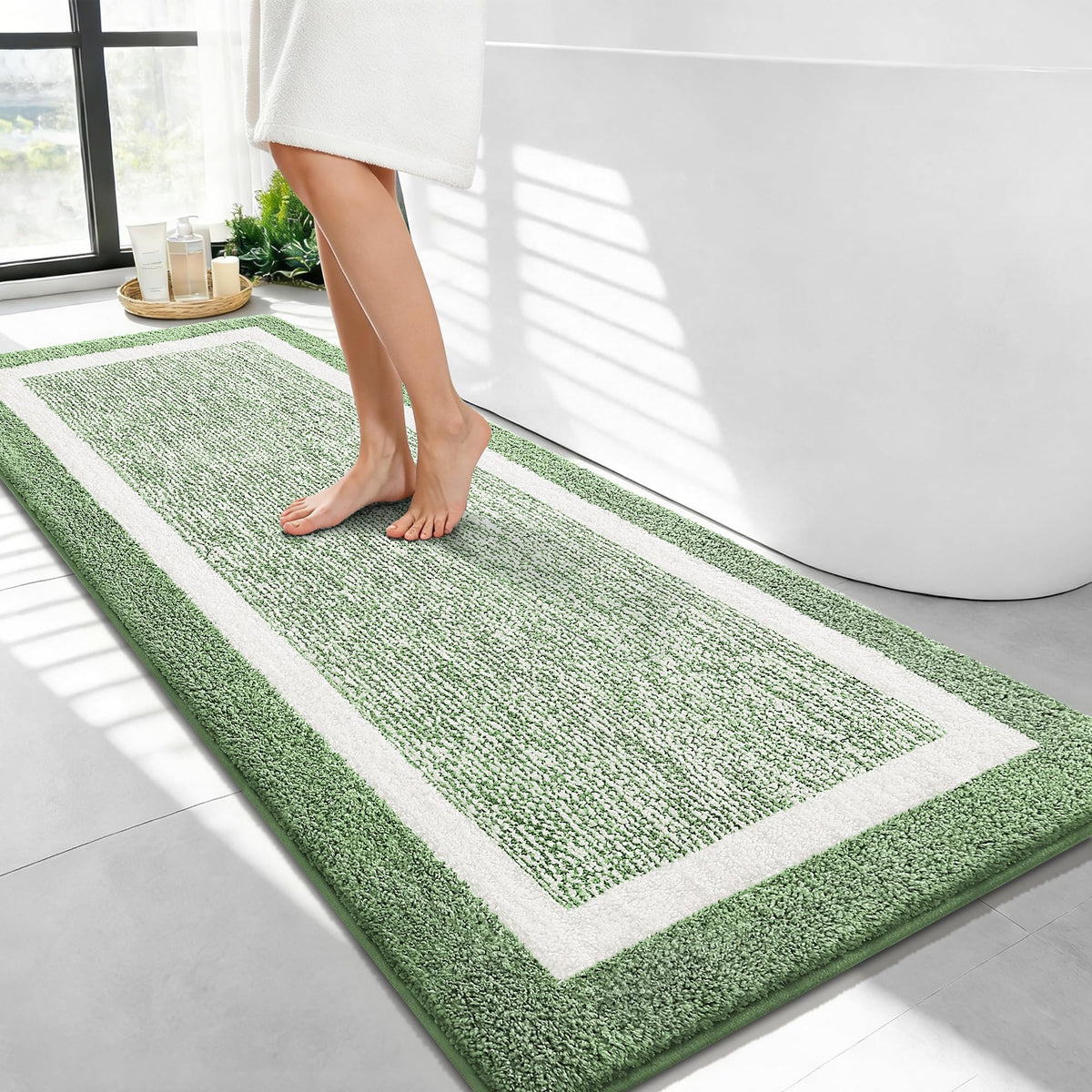 Navy and White Microfiber Bath Rug, 36 x 24