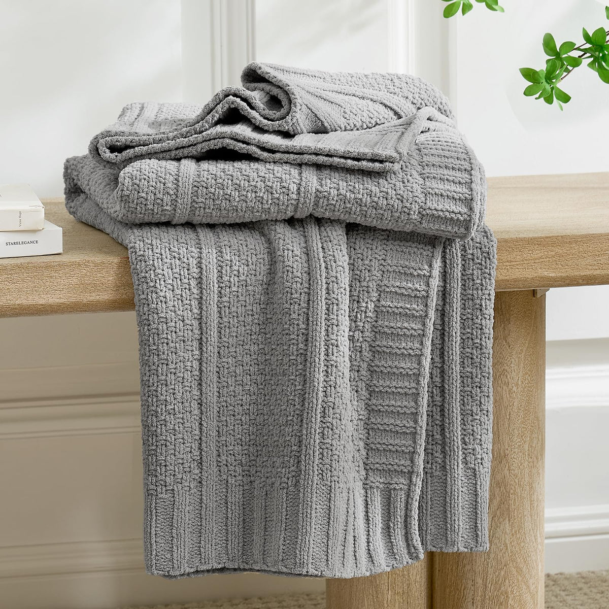 Checkered Knit Throw Blanket, Blue, 50 x 60 Inch