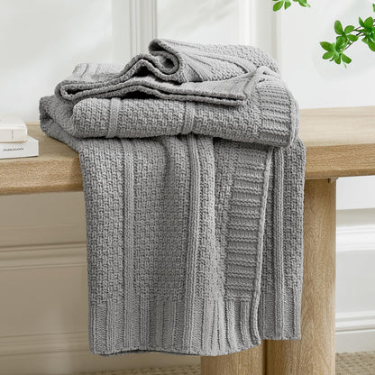 Checkered Knit Throw Blanket, Blue, 50 x 60 Inch