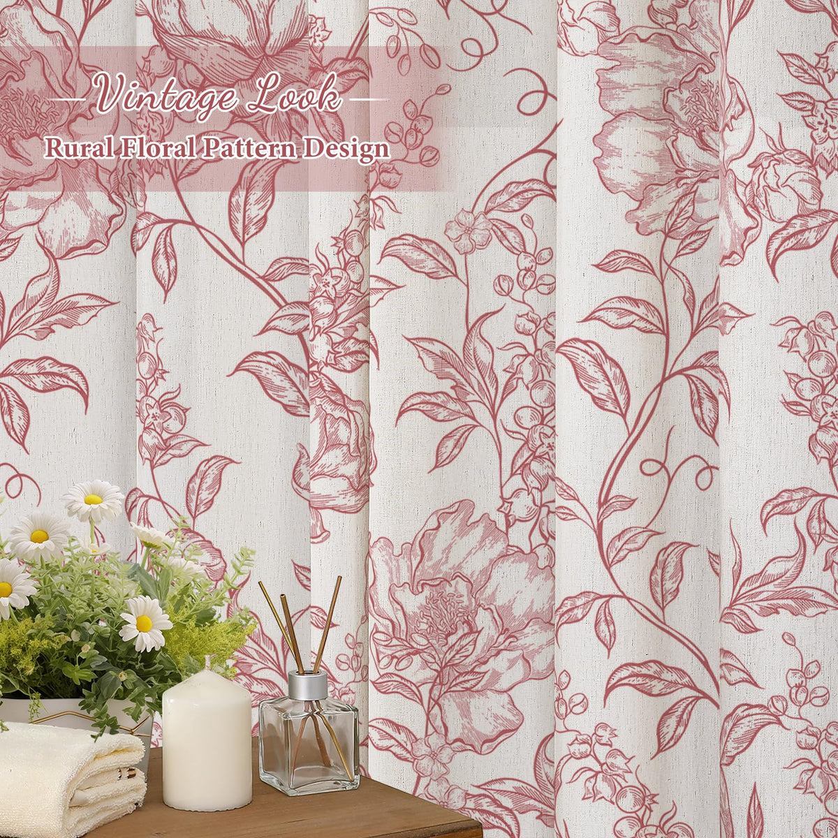 Blue Floral Linen Blend Shower Curtain