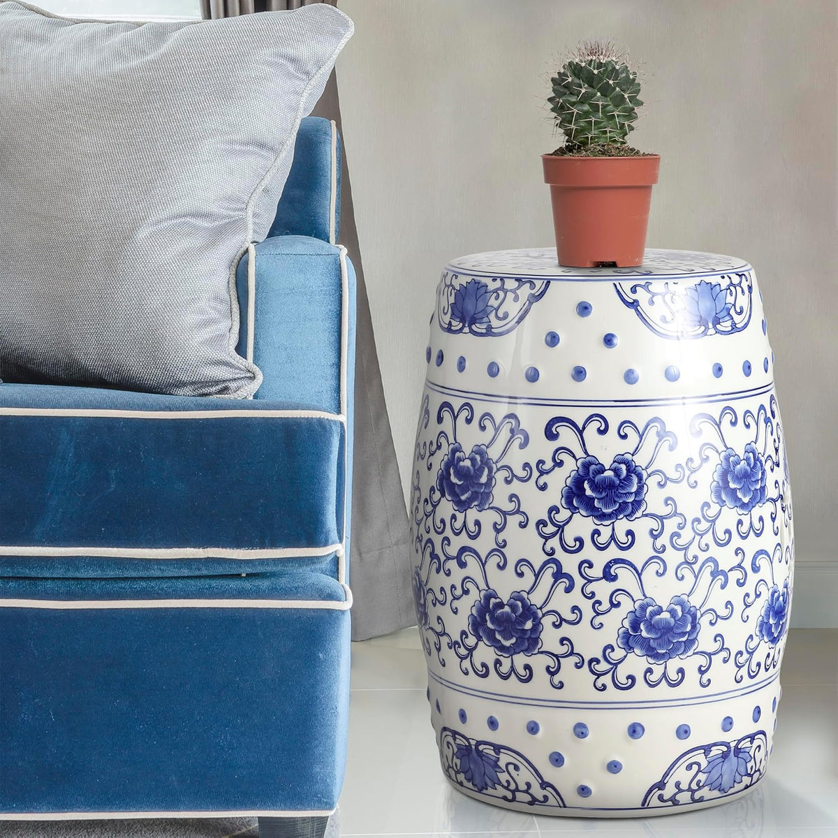 Jonathan Y Lotus Chinoiserie Garden Stool, 17.75"