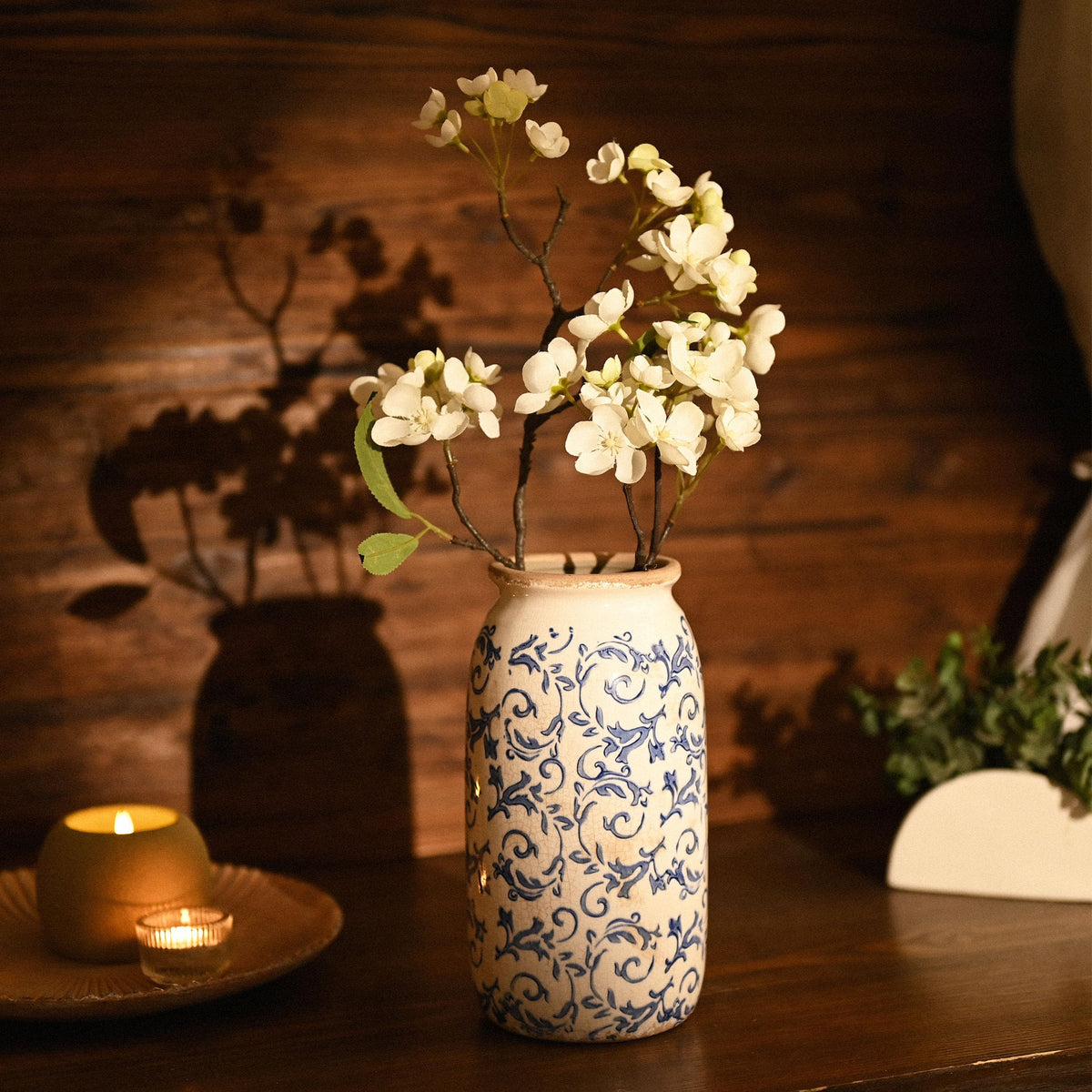 Victor & Teresa Rustic Blue and White Vase, 8"