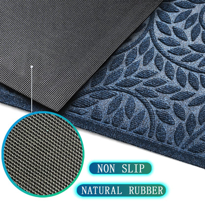 Blue Leaf Front Door Mat, Non-Slip Rubber