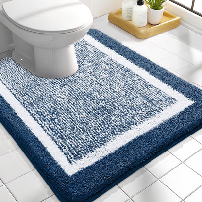 Navy and White Microfiber Bath Rug, 36 x 24