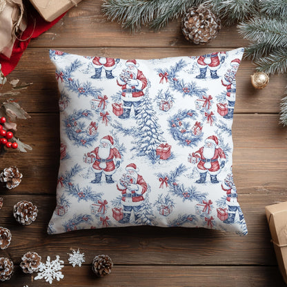 Blue Christmas Toile Pillow Covers, 18x18, Set of 2