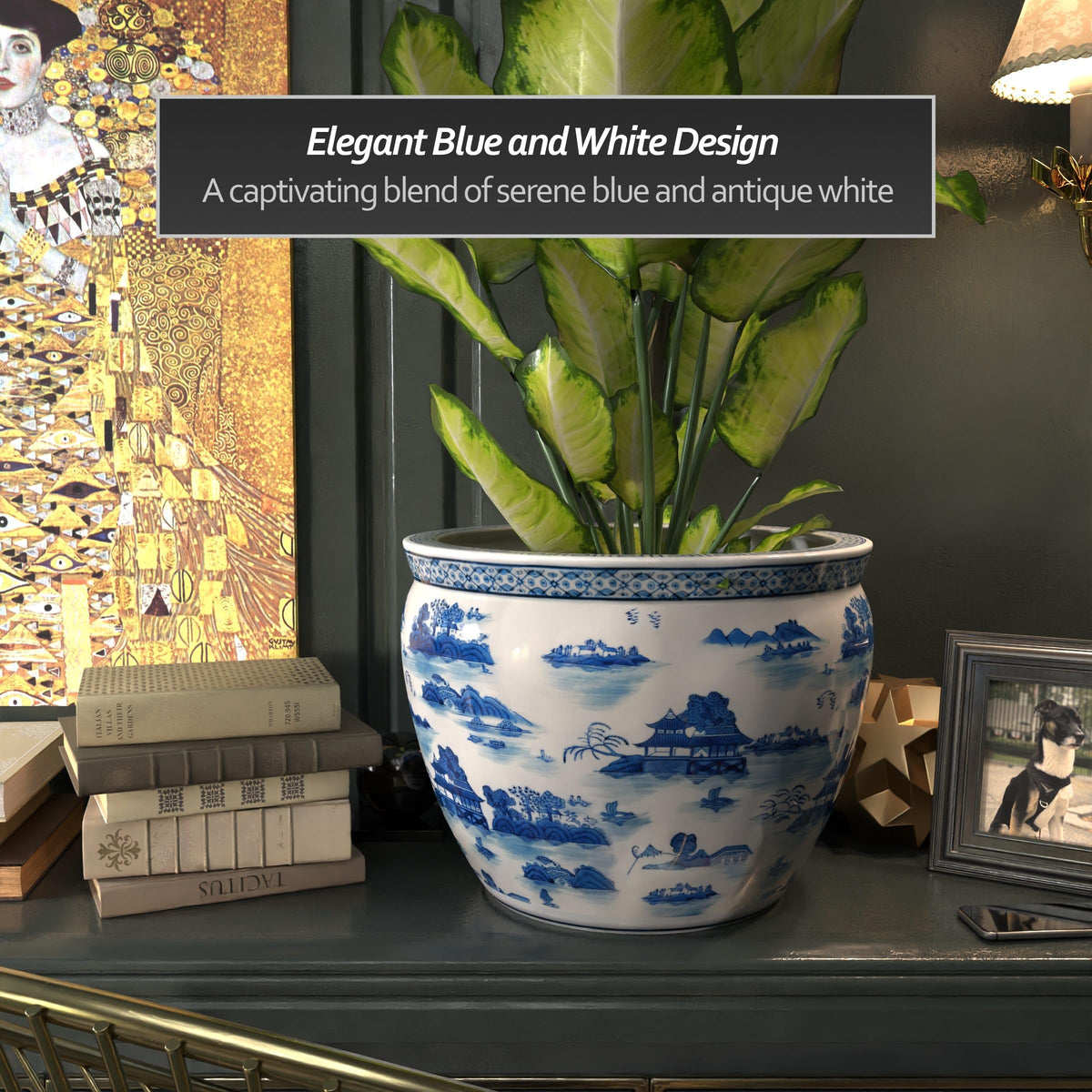 Ladies Blue and White Porcelain Fishbowl Planter