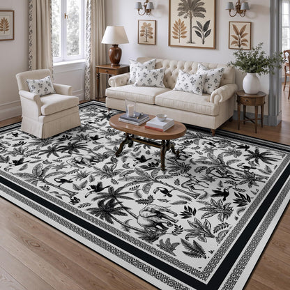 Washable French Toile Area Rug