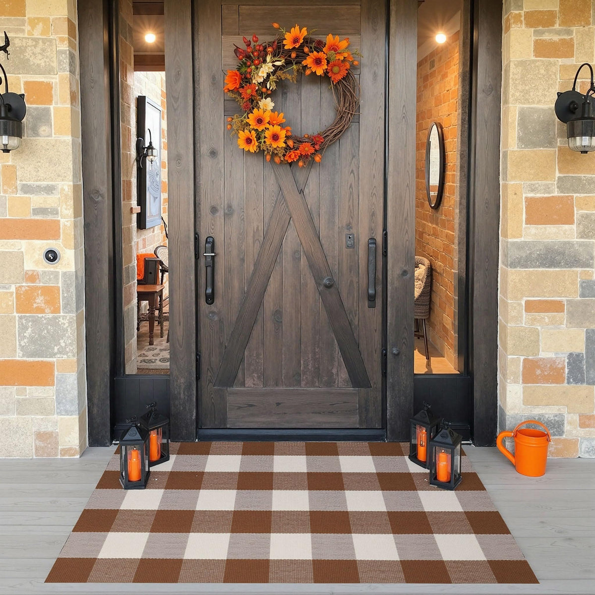 Blue Buffalo Plaid Outdoor Rug, 27.5x43