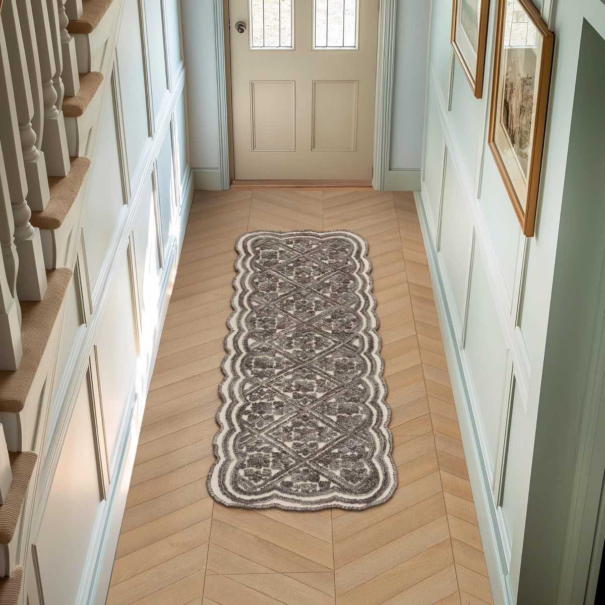 Laura Ashley Scalloped Washable Runner Rug