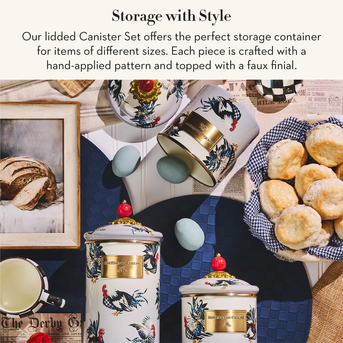 MacKenzie-Childs Enamel Canister Set, Royal Check