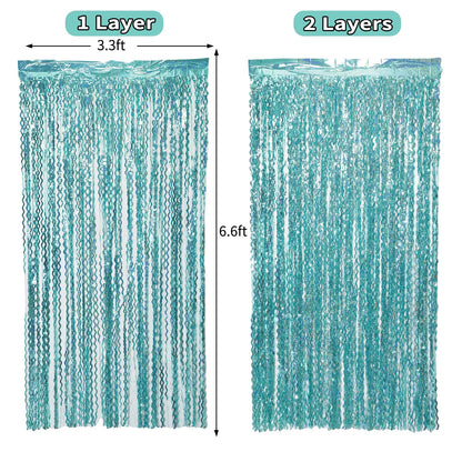 Navy Blue Foil Fringe Curtains, 4 Pack