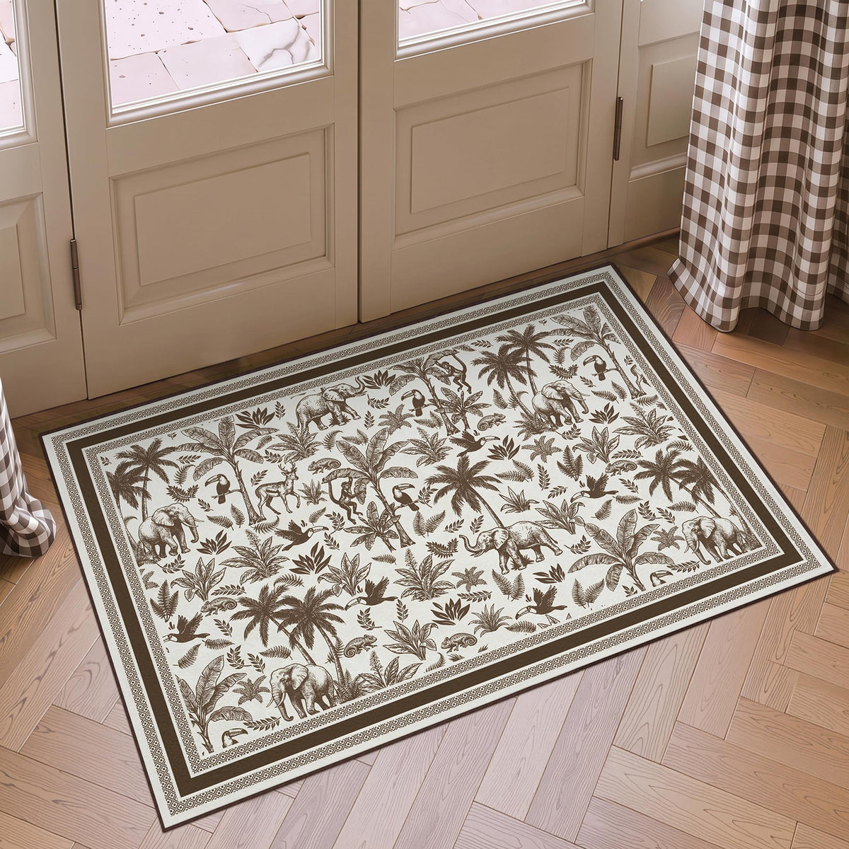Washable French Toile Area Rug