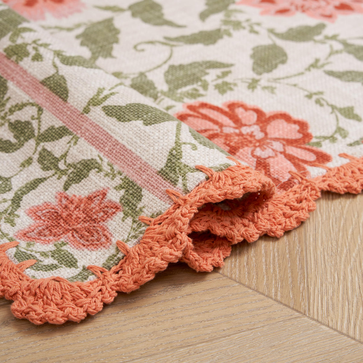 Laura Ashley Indigo Floral Crochet Border Runner Rug