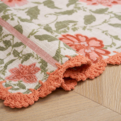 Laura Ashley Indigo Floral Crochet Border Runner Rug