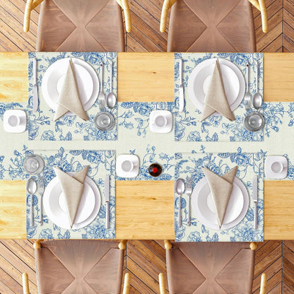 Blue and White Chinoiserie Table Runner and 8 Napkins