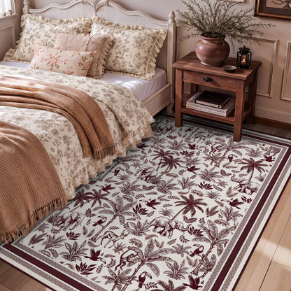 Washable French Toile Area Rug
