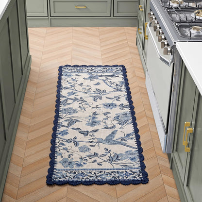 Laura Ashley Indigo Floral Crochet Border Runner Rug