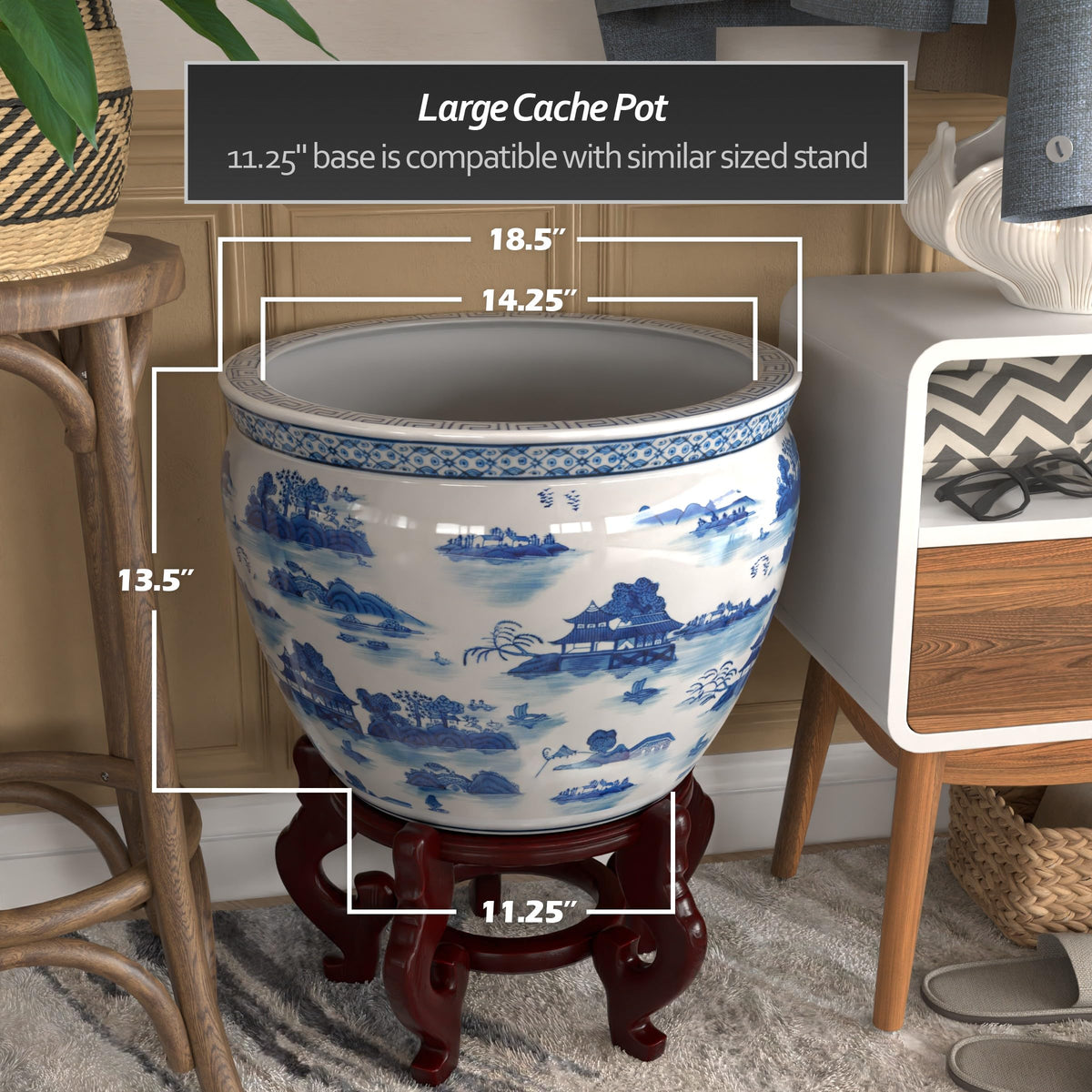 Ladies Blue and White Porcelain Fishbowl Planter