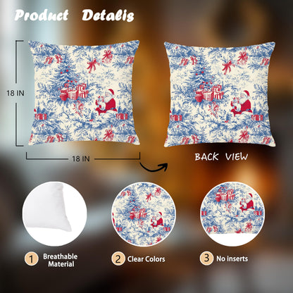 Blue Christmas Toile Pillow Covers, 18x18, Set of 2