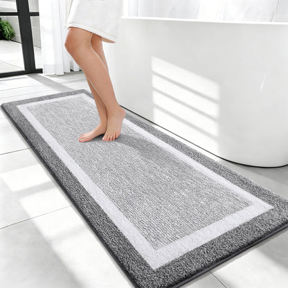 Navy and White Microfiber Bath Rug, 36 x 24