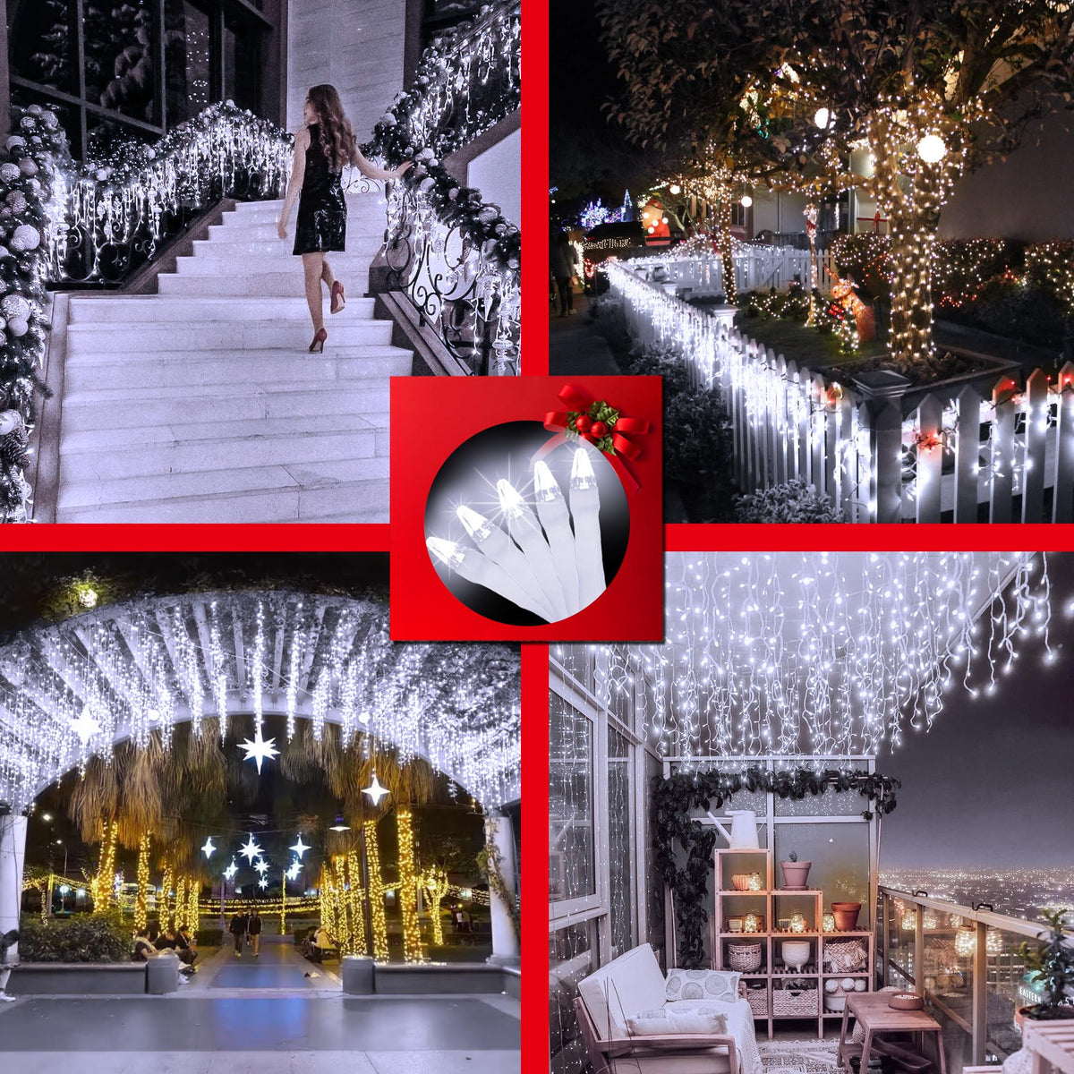 Blue and Cool White Icicle Lights, 164 ft