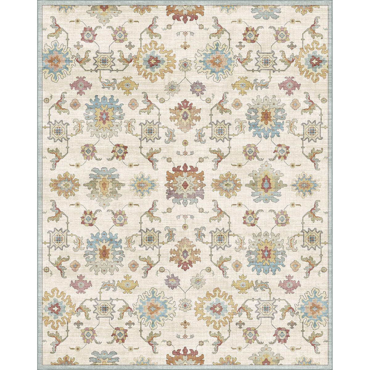 Washable Area Rug, Delft Blue Vintage Floral
