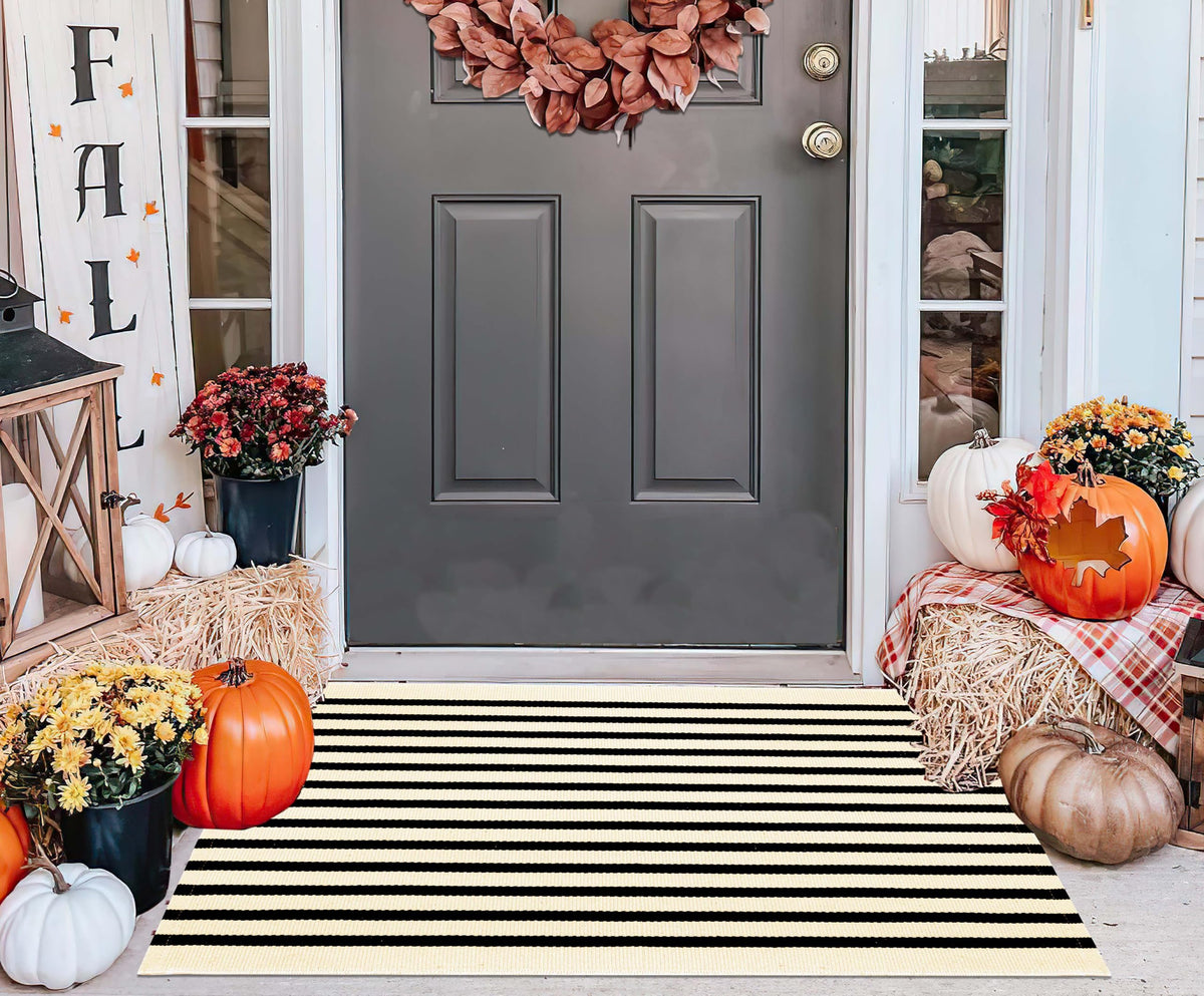 Light Blue Buffalo Plaid Cotton Door Mat, 24x35
