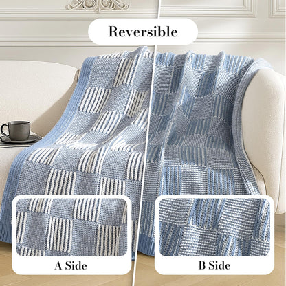 Checkered Knit Throw Blanket, Blue, 50 x 60 Inch