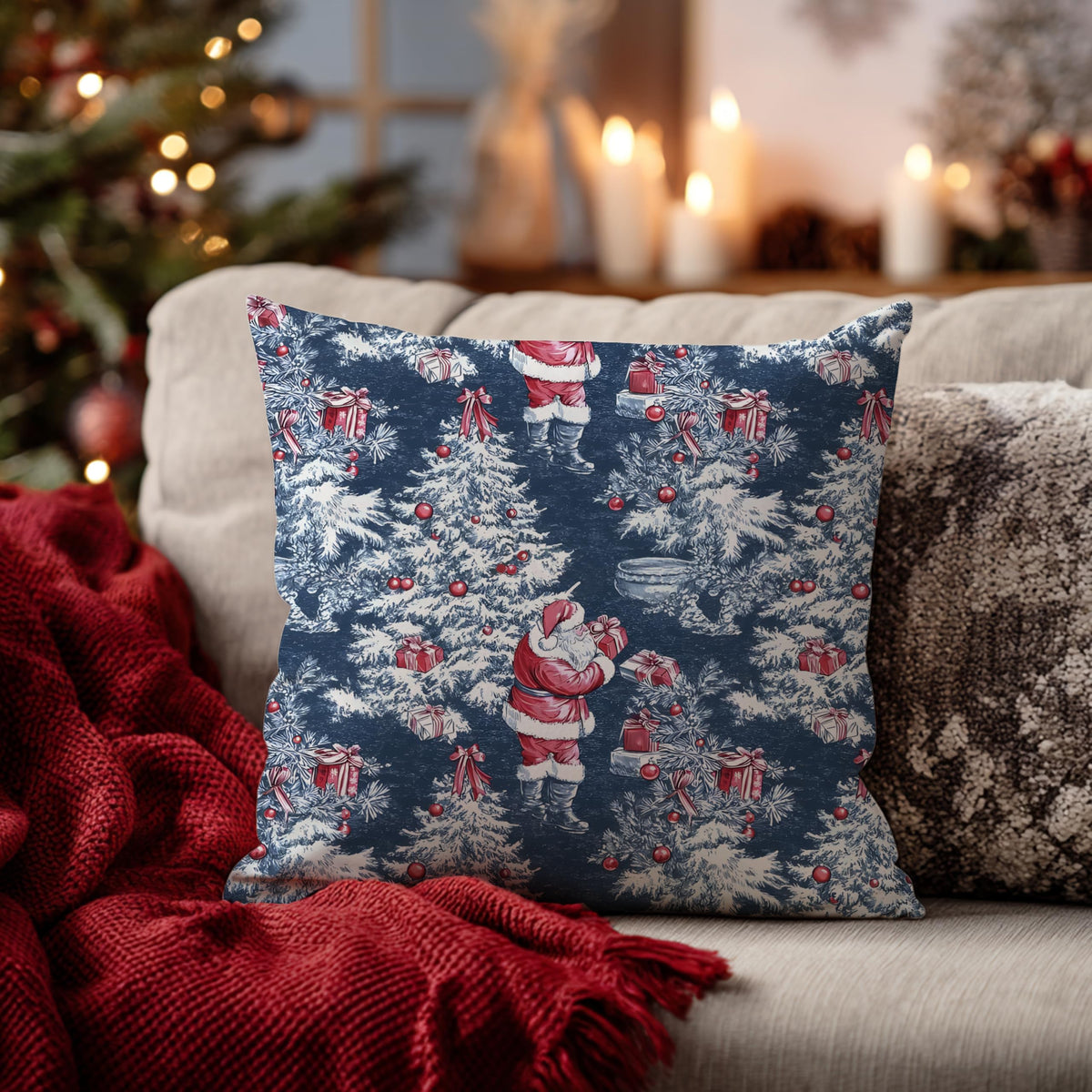 Blue Christmas Toile Pillow Covers, 18x18, Set of 2