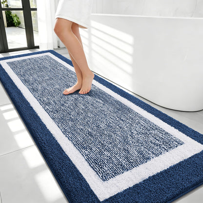 Navy and White Microfiber Bath Rug, 36 x 24