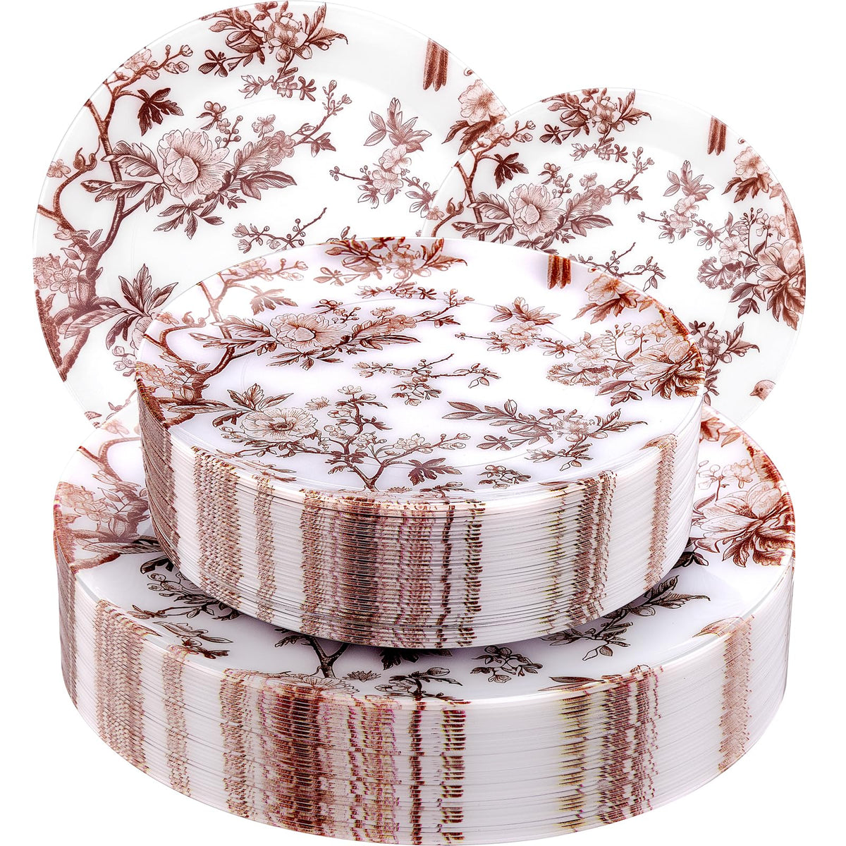 Blue Floral Plastic Plates, 60 Pieces