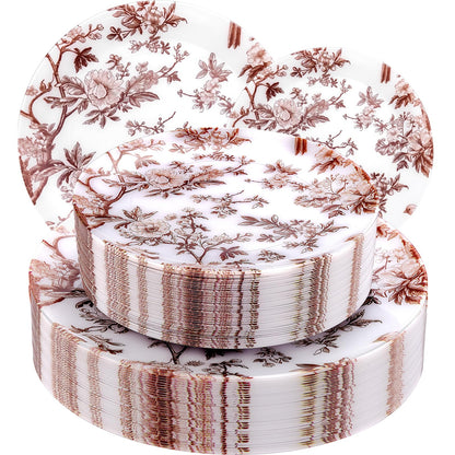 Blue Floral Plastic Plates, 60 Pieces