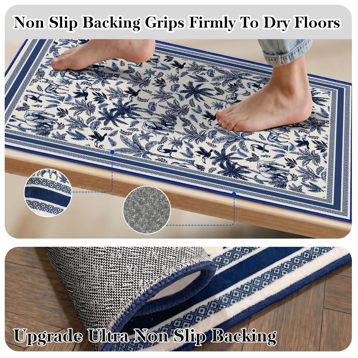 Washable French Toile Area Rug