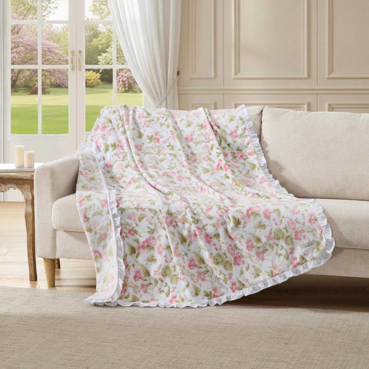 Laura Ashley Reversible Plush Throw, 50x70