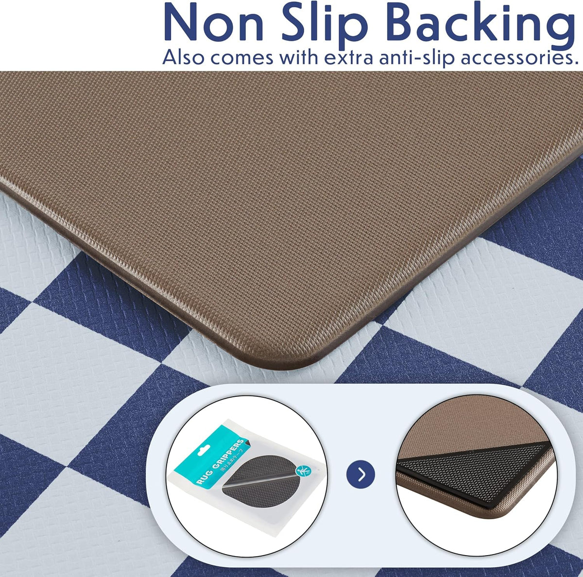 Navy Checkered Kitchen Mats, Set of 2