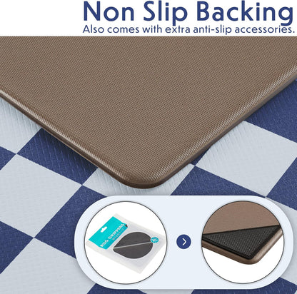 Navy Checkered Kitchen Mats, Set of 2