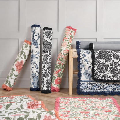 Laura Ashley Indigo Floral Crochet Border Runner Rug