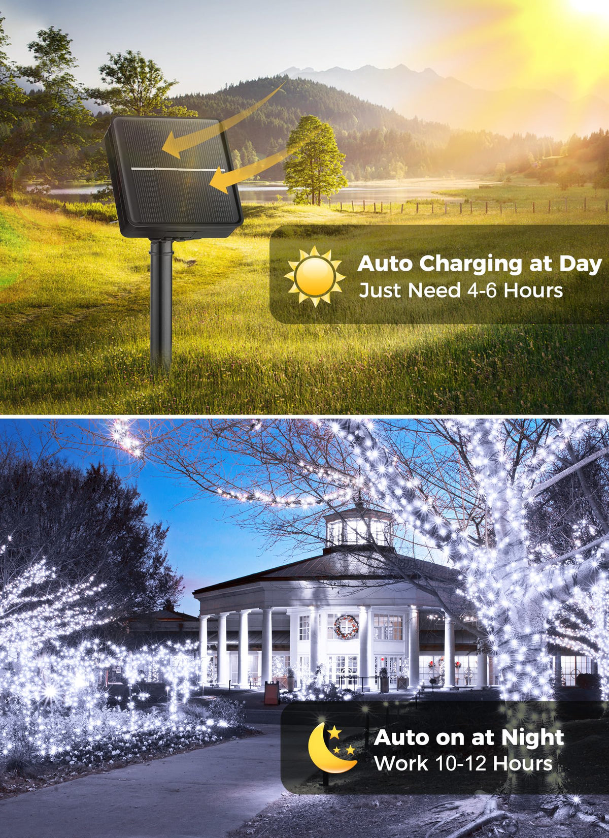 Solar Christmas String Lights, 100 LED, 40 ft
