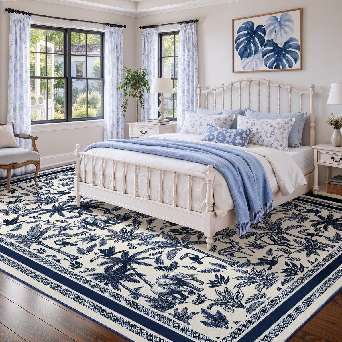 Washable French Toile Area Rug