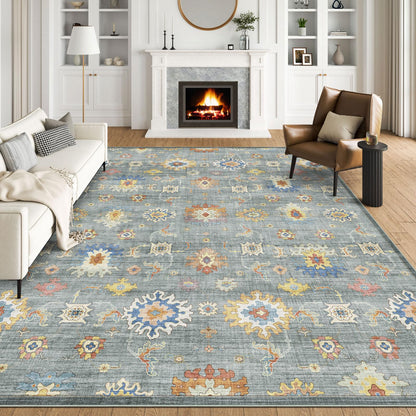 Washable Area Rug, Delft Blue Vintage Floral