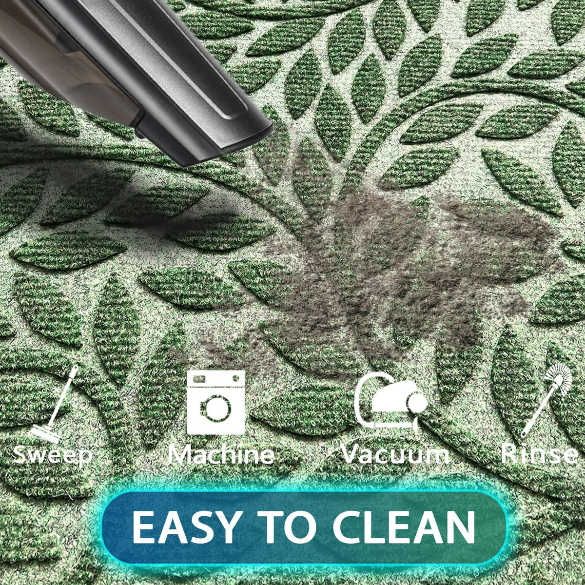 Blue Leaf Front Door Mat, Non-Slip Rubber