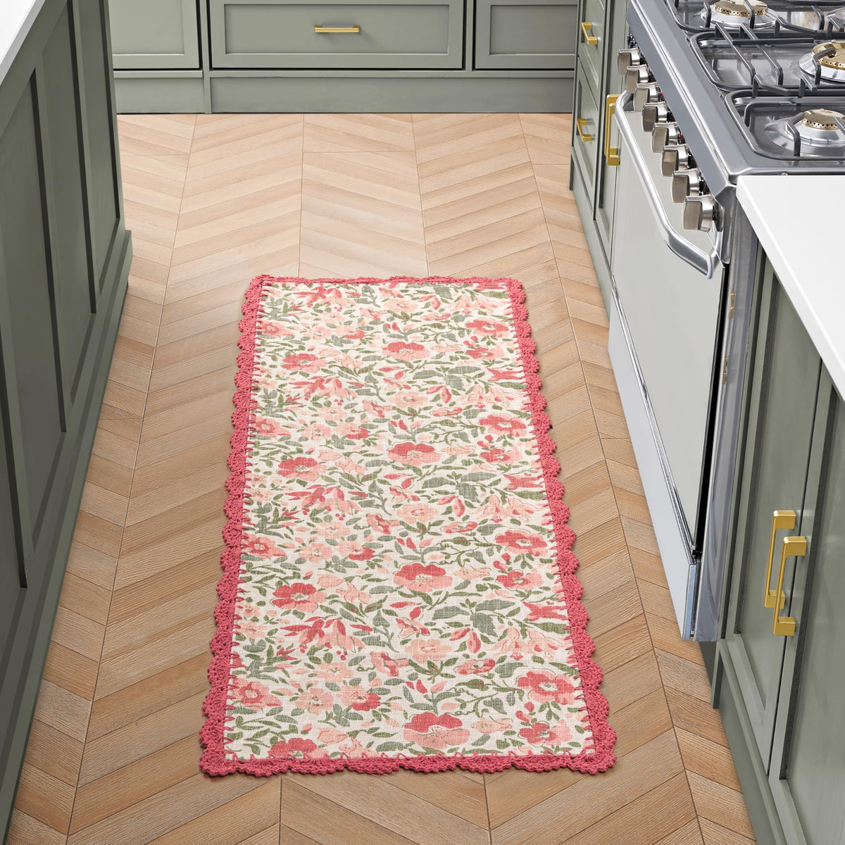 Laura Ashley Indigo Floral Crochet Border Runner Rug