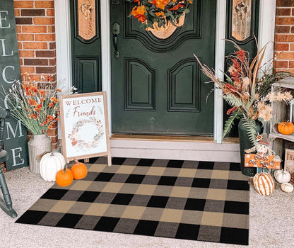 Light Blue Buffalo Plaid Cotton Door Mat, 24x35